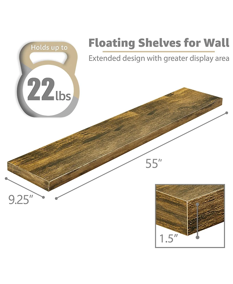 Sorbus 2-Pack 55" Wall Mounted Floating Shelves for Any Room