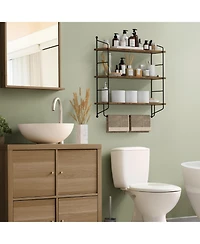 Sorbus 3-Tier Wooden Floating Shelves with Metal Brackets