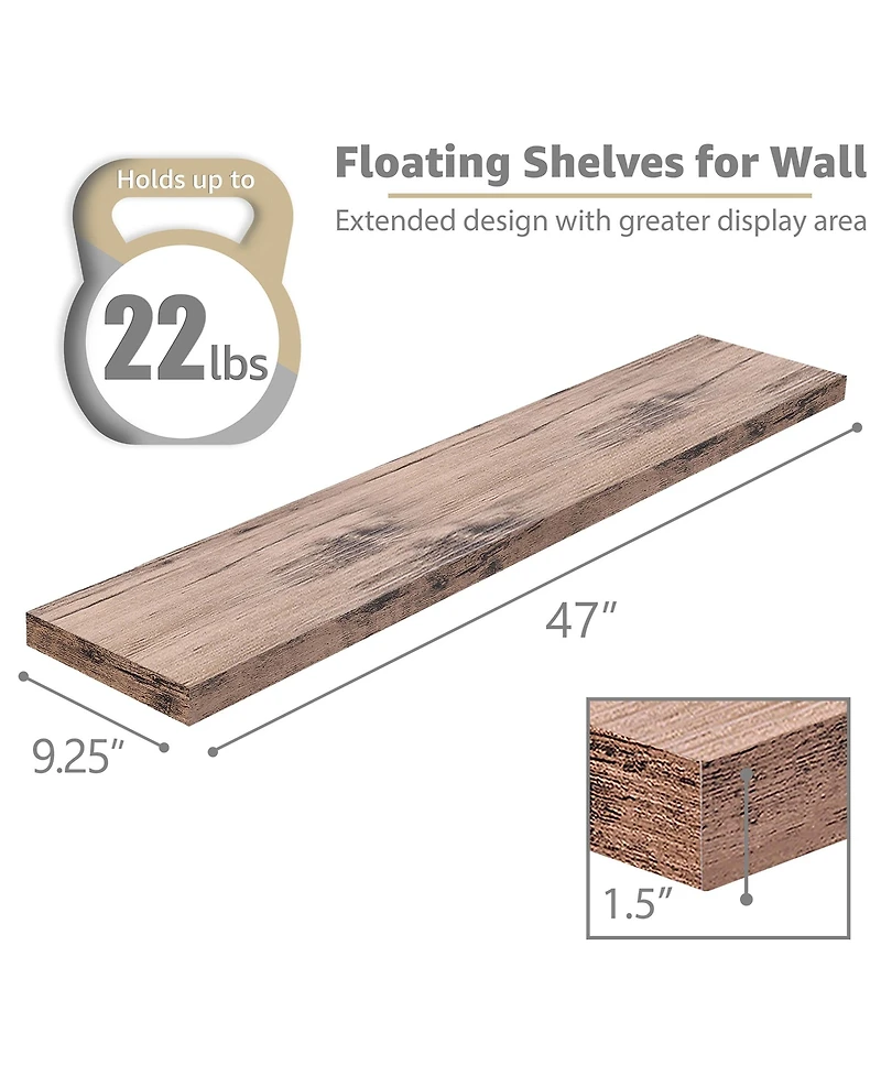 Sorbus 2 Pack 48 Inch Wall Mounted Floating Shelves - for Bedroom, Kitchen, Living Room, Bathroom Shelves, Farmhouse Home Decor
