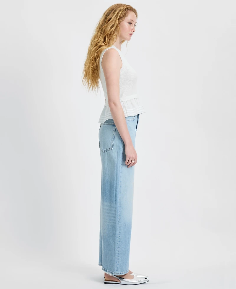 French Connection Women's Pascale Round Neck Mixed Media Poplin Top