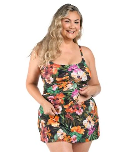 La Blanca Womens Plus Size Tropical Hideaway Lingerie Strap Tankini Top Flowy Skirt