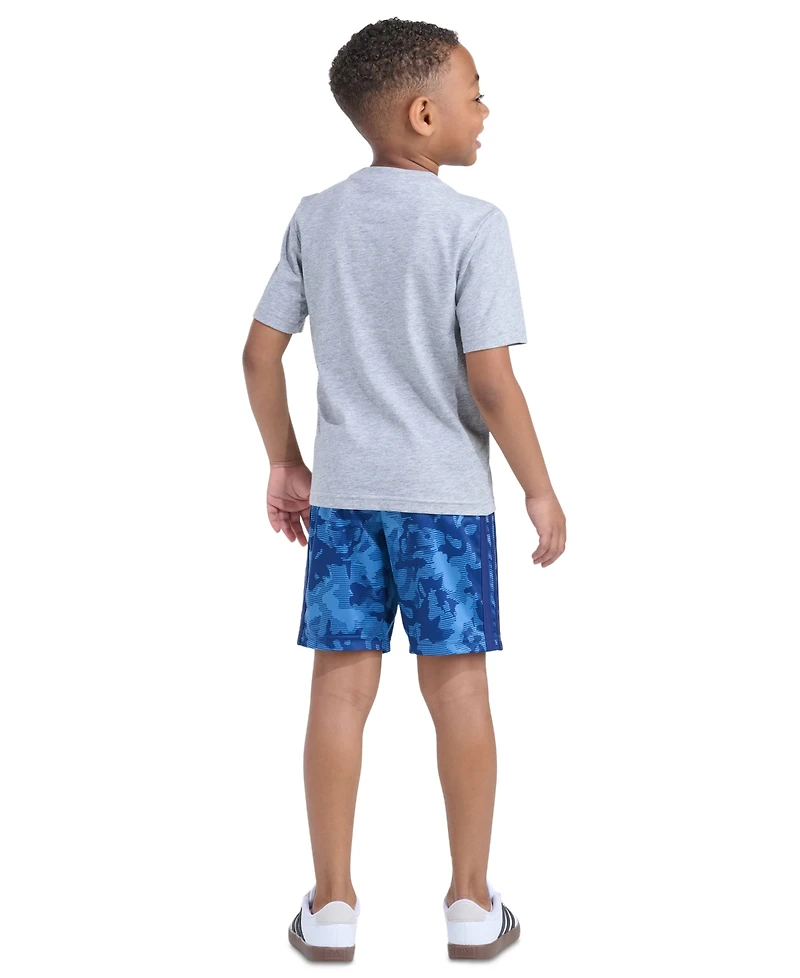 adidas Boys' 2T-6 Short-Sleeve T-Shirt and Camo Printed Shorts, 2-Piece Set