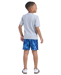 adidas Boys' 2T-6 Short-Sleeve T-Shirt and Camo Printed Shorts, 2-Piece Set