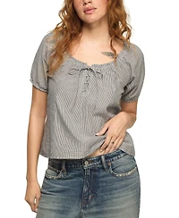 Lucky Brand Women's Short-Sleeve Tie Neck Top