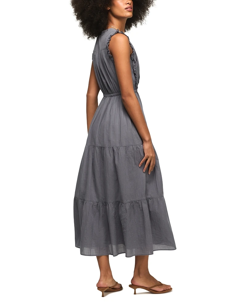 Lucky Brand Women's Lace Trim Tiered V-Neck Midi Dress