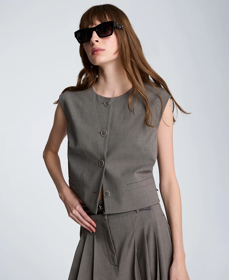 Kenneth Cole Women's Collared Button Front Cropped Vest