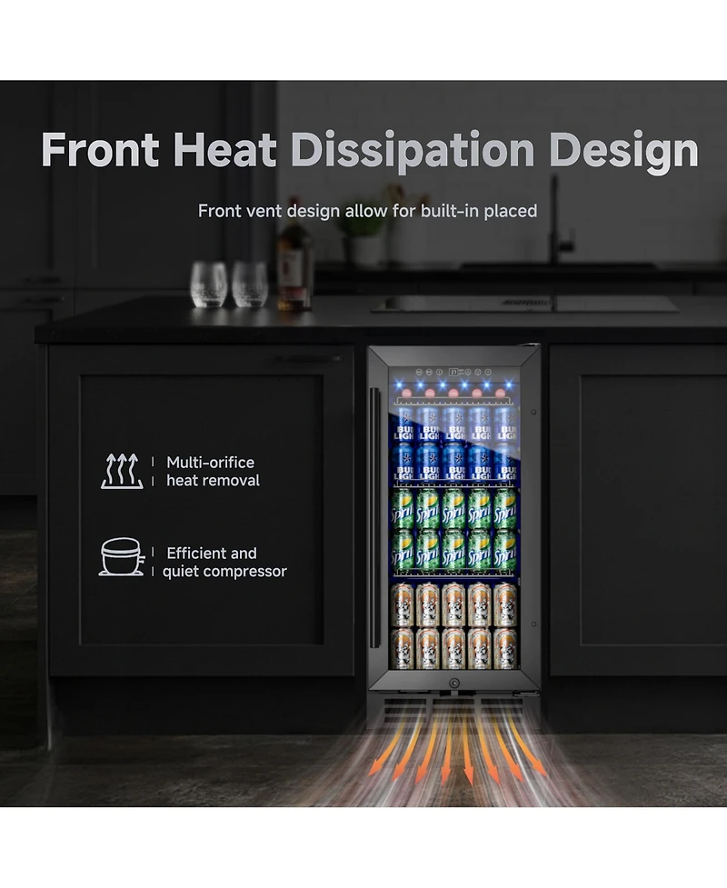 Euhomy 15-in W 130-Can Capacity Black Built-in/Freestanding Indoor Beverage Refrigerator with Glass Door