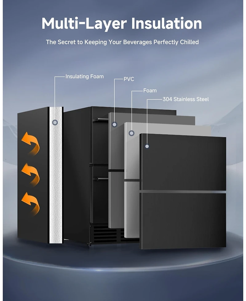 Euhomy 23.4-in W 150-Can Capacity Built-in/Freestanding Beverage Refrigerator in Black