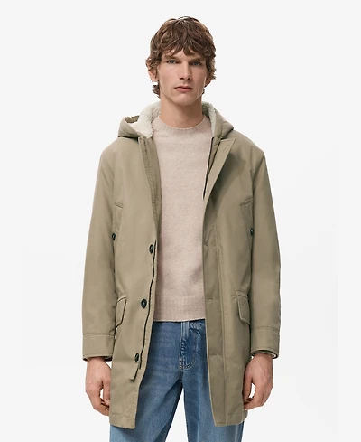 Mango Men's Water-Repellent Hood Quilted Parka