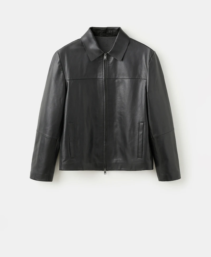 Mango Men's Pockets Leather Jacket