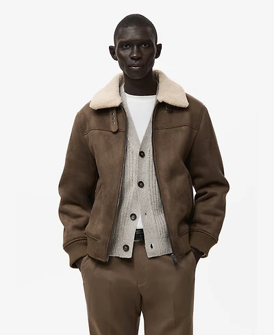 Mango Men's Faux-Leather Fleece Jacket