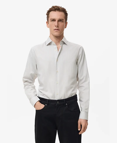 Mango Men's Cotton Slim-Fit Striped Shirt