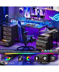 Aheaplus Reversible L Shaped Desk with 6 Drawers, 70.8'' Large Computer Outlets, Monitor Stand & Cpu
