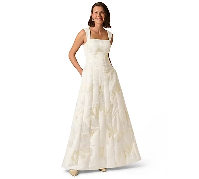 Adrianna Papell Women's Metallic Square Neck Ball Gown