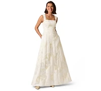 Adrianna Papell Women's Metallic Square Neck Ball Gown