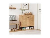 Clihome 4-Tier Shoe Cabinet Storage Organizer with Ventilated Woven Doors