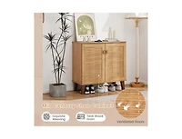 Clihome 4-Tier Shoe Cabinet Storage Organizer with Ventilated Woven Doors