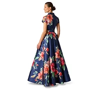 Adrianna Papell Women's V-Neck Floral Ball Gown