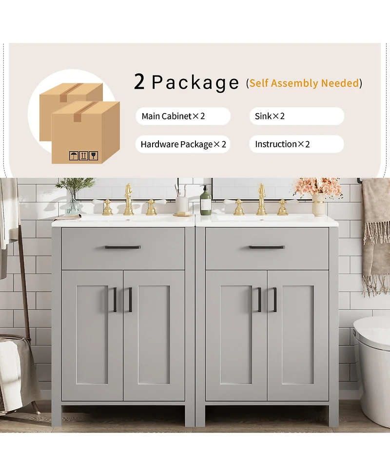 Cesicia Modern Freestanding 48 in. Bathroom Vanity with Ceramic Sink, Soft-Close Doors, Flip Drawer and Double-Layer Door Shelves