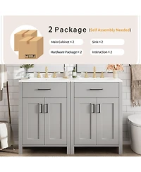Cesicia Modern Freestanding 48 in. Bathroom Vanity with Ceramic Sink, Soft-Close Doors, Flip Drawer and Double-Layer Door Shelves