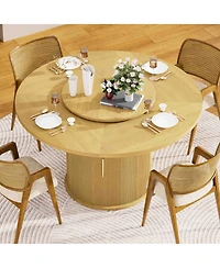 55-Inch Round Dining Table for Six with Double-Tiered Storage Rack and Rotating Top