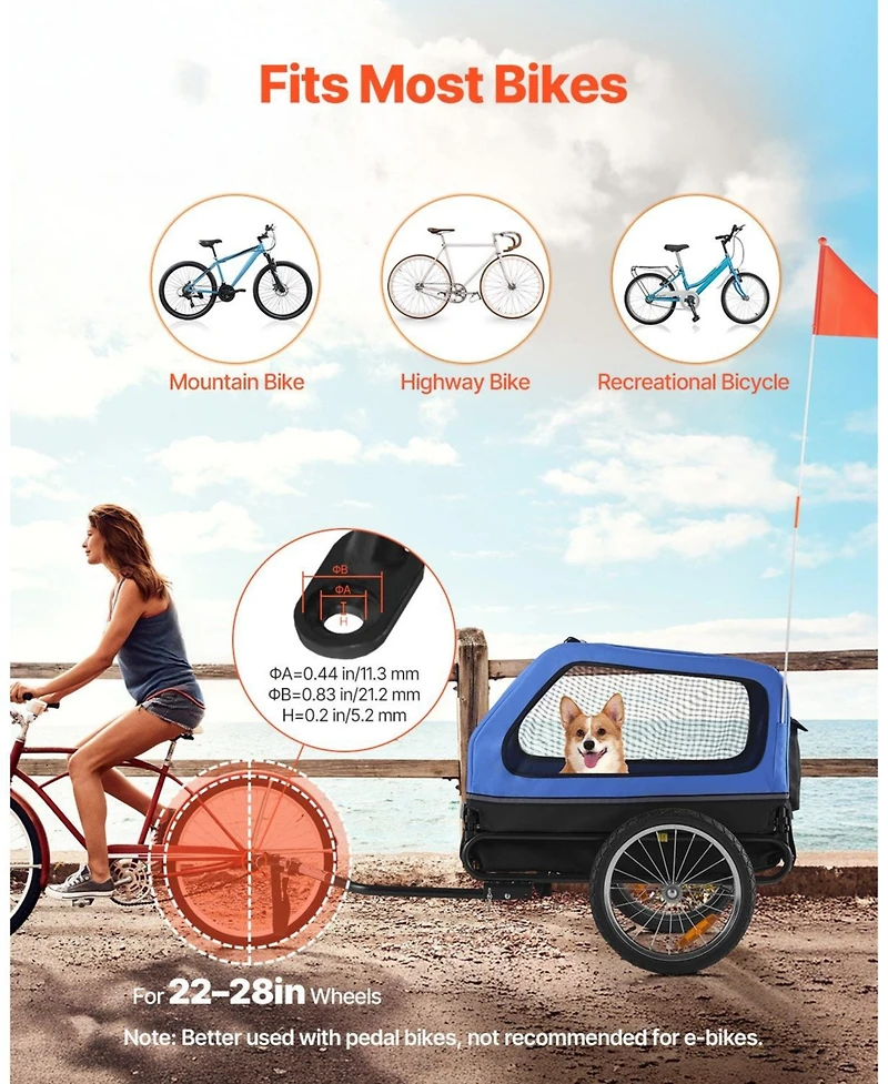 Cozito Foldable Pet Bike Trailer with Internal Leash, Holds up to 88 lbs.