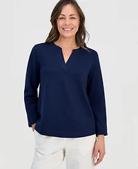 Style & Co Petite Lux Soft Bracelet-Sleeve Fleece Top, Macy's Exclusive