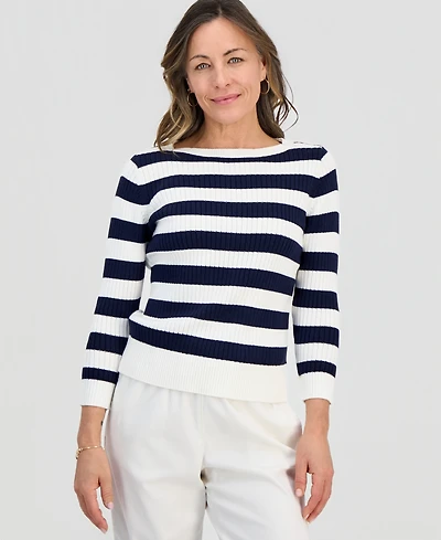 Style & Co Petite Wide Stripe Boatneck Sweater, Macy's Exclusive