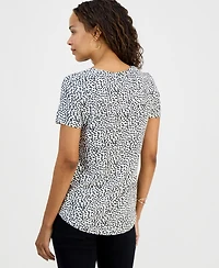 Jm Collection Petite Simple Marks Printed Short-Sleeve Top, Macy's Exclusive
