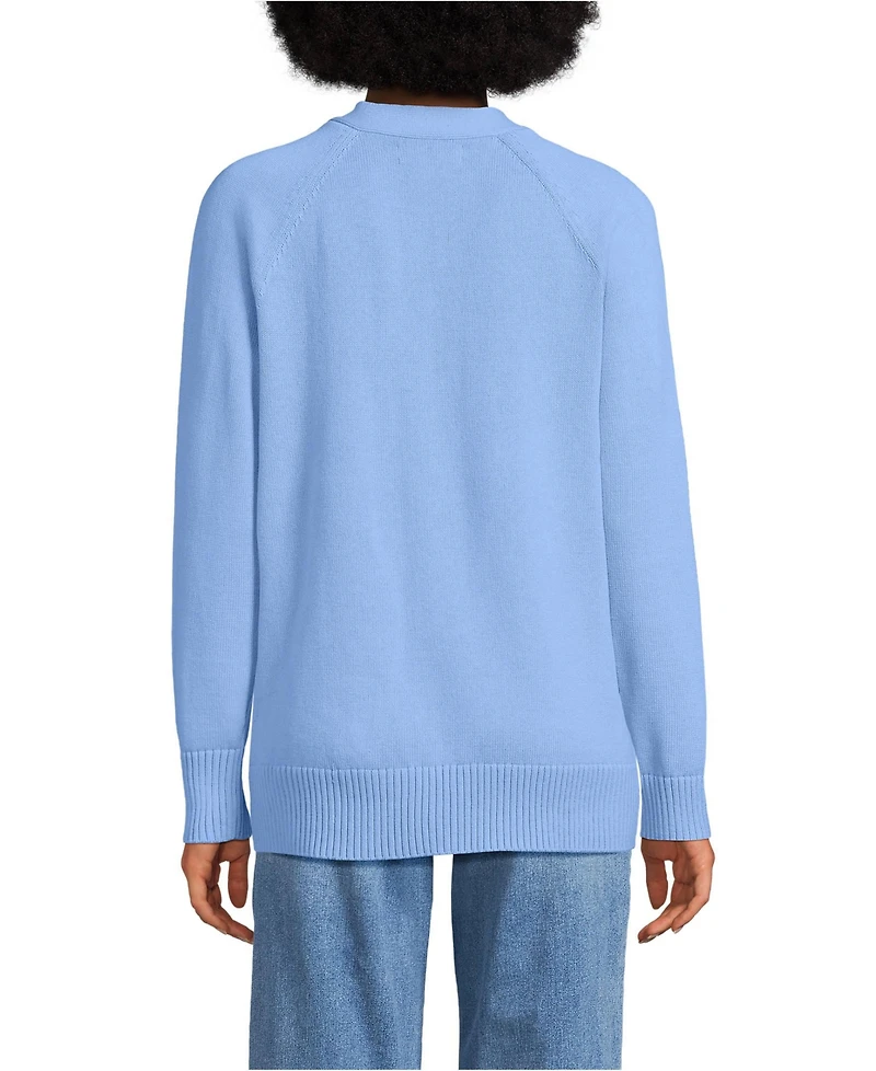 Lands' End Women's Drifter Varsity Vneck Relaxed Cardigan Sweater