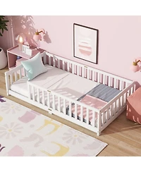 Streamdale Furniture Twin Floor Bed with Fence, Rubber Wood