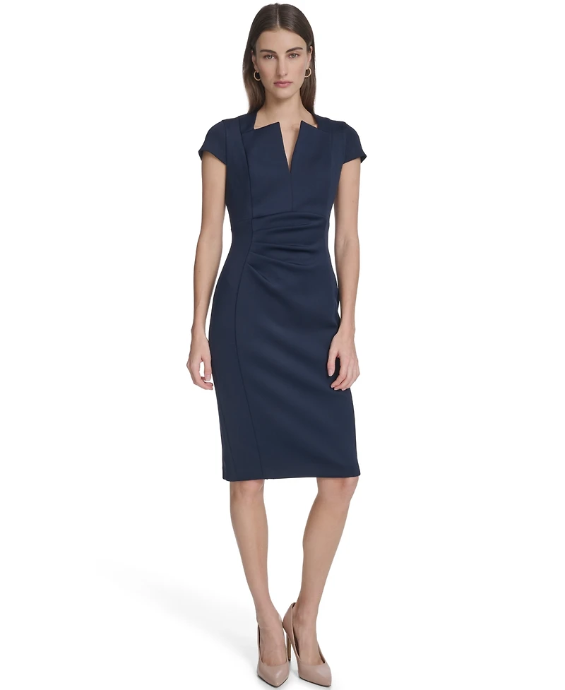 Calvin Klein Women's Side Ruched V-Neck Midi Dress