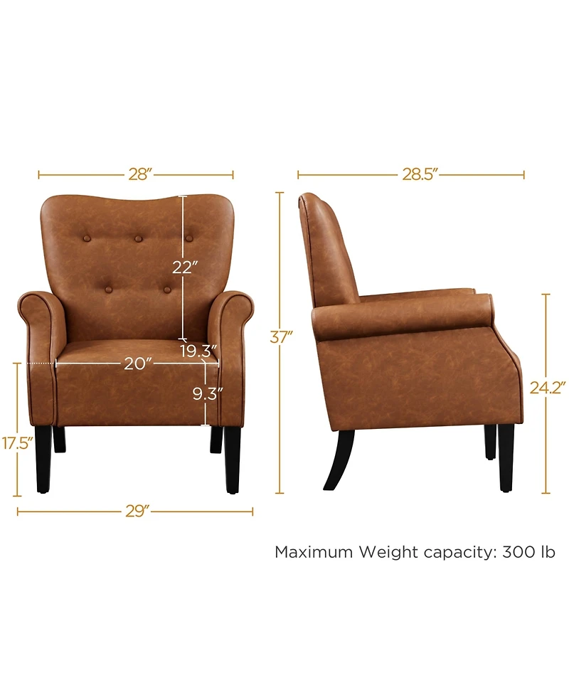 Yaheetech High Back Pu Leather Accent Armchair with Wood-tone Metal Legs