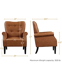 Yaheetech High Back Pu Leather Accent Armchair with Wood-tone Metal Legs