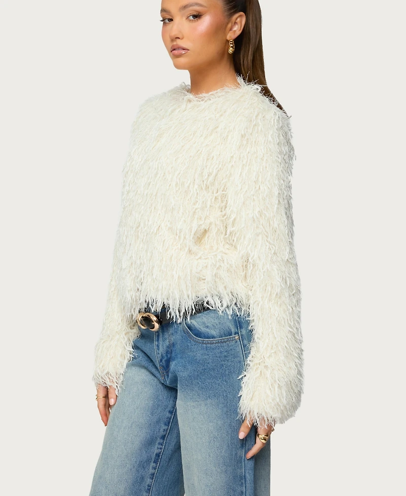 Edikted Women's Aleandra Fringed Faux Feather Jacket
