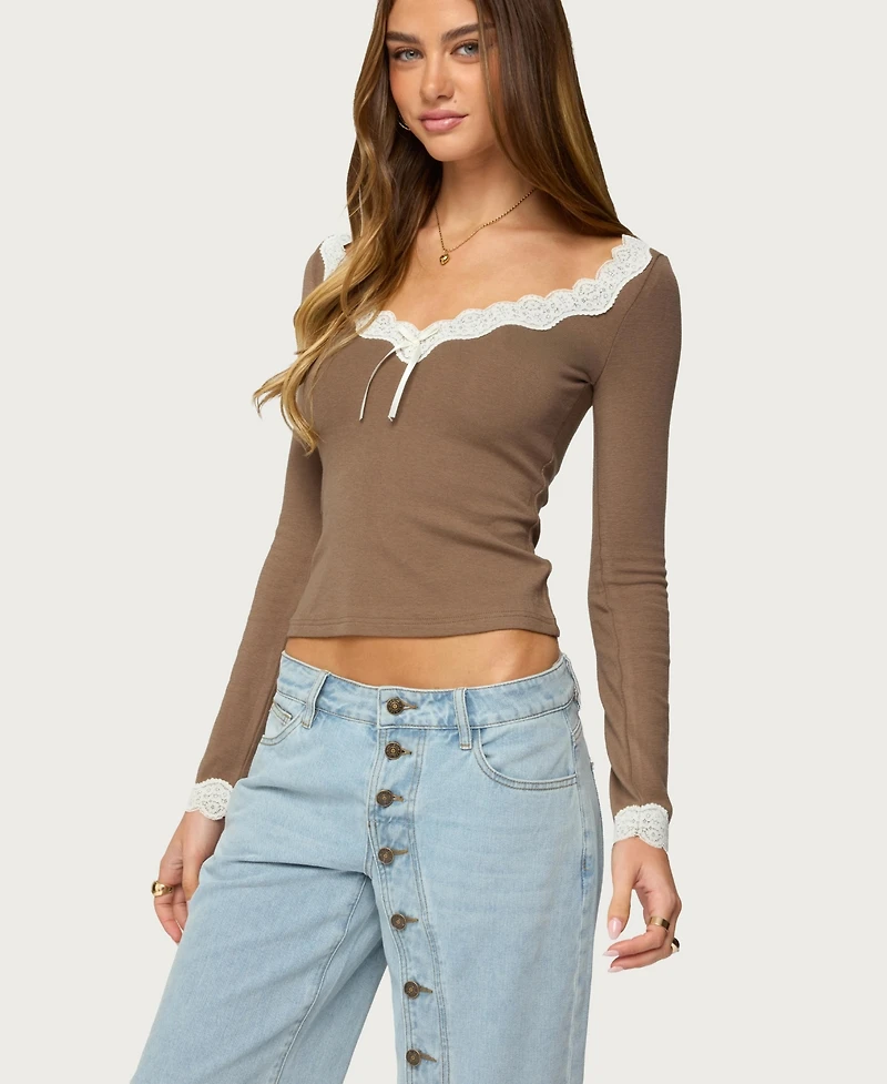 Edikted Women's Contrast Lacey Long Sleeve Top