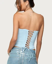 Edikted Women's Lexah Faux Crystal Strapless Mesh Corset