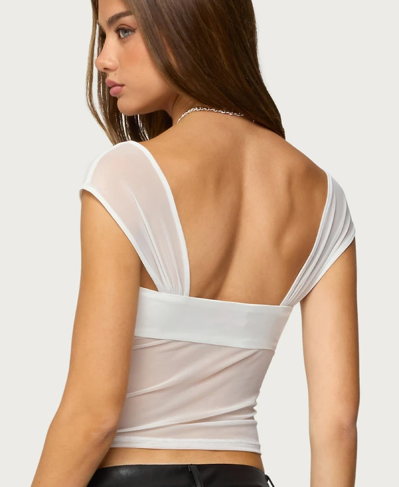 Edikted Women's Sheer Mesh & Satin Effect Cutout Top