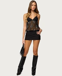 Edikted Women's Sequin Sheer Mesh Babydoll Top