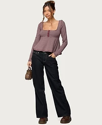 Edikted Women's Sare Striped Babydoll Henley Top