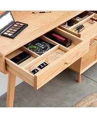 Boyel Living Solid Wood Vanity Table with Mirror and Storage Drawers