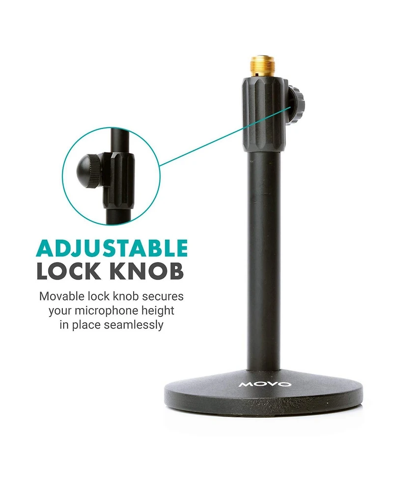 Movo Tmc-3 Adjustable Tabletop Mic Stand with Mic Clip