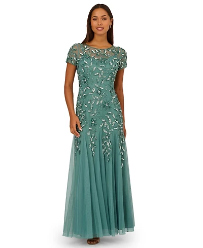 Adrianna Papell Floral-Beaded Gown