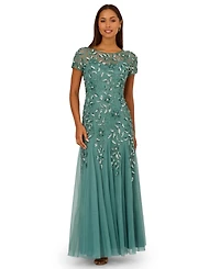 Adrianna Papell Floral-Beaded Gown