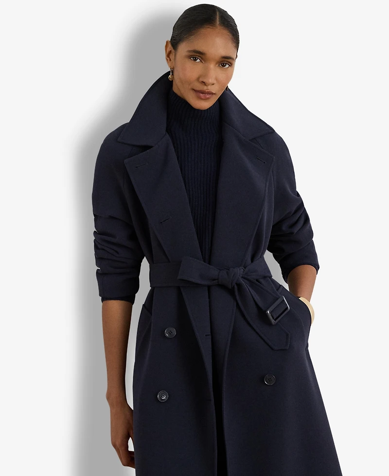 Lauren Ralph Women's Double Breasted Belted Crepe Trench Coat
