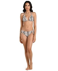 La Blanca Womens Wild Whispers Halter Bikini Top Moderate Coverage Hipster Bottoms