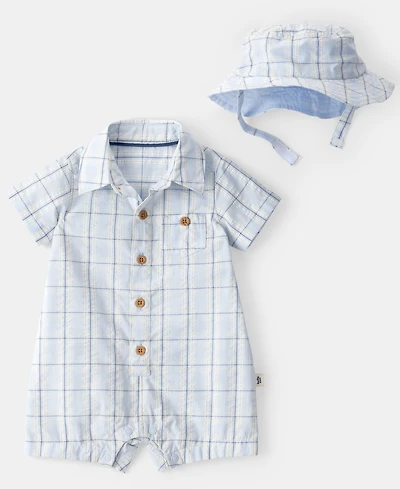 Carter's Baby Boys' Plaid Short-Sleeve Romper and Hat, 2-Piece Set