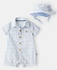 Carter's Baby Boys' Plaid Short-Sleeve Romper and Hat, 2-Piece Set