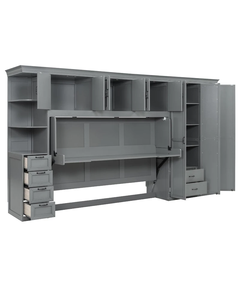 Streamdale Furniture Twin Murphy Bed Wall with Wardrobe, Cabinet and Desk