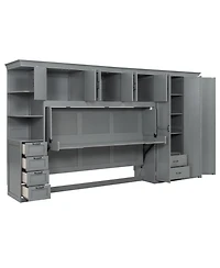 Streamdale Furniture Twin Murphy Bed Wall with Wardrobe, Cabinet and Desk